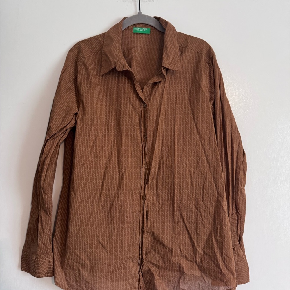 United Colors Of Benetton Brown and Cream Button-Up Blouse